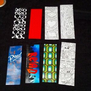 There are 23 all together. 8 bookmarks 15 stickers